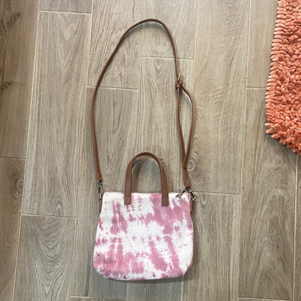 Urban Expressions Tie-Dye Canvas Tote with Brown Leather Handles
